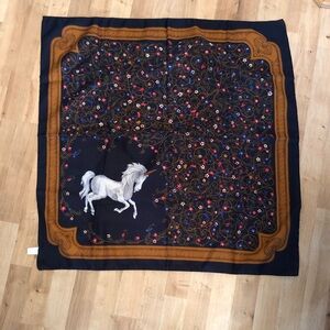 Vintage Unicorn Scarf Made in Italy 31x31” 100% Polyester Like New Condition